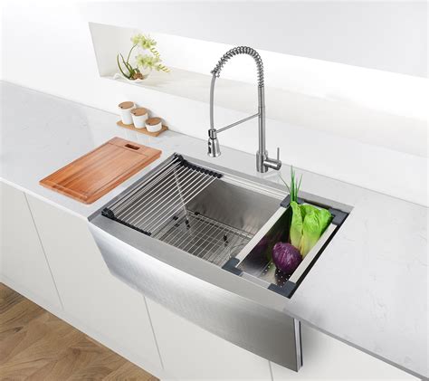 stainless steel farmhouse workstation sink